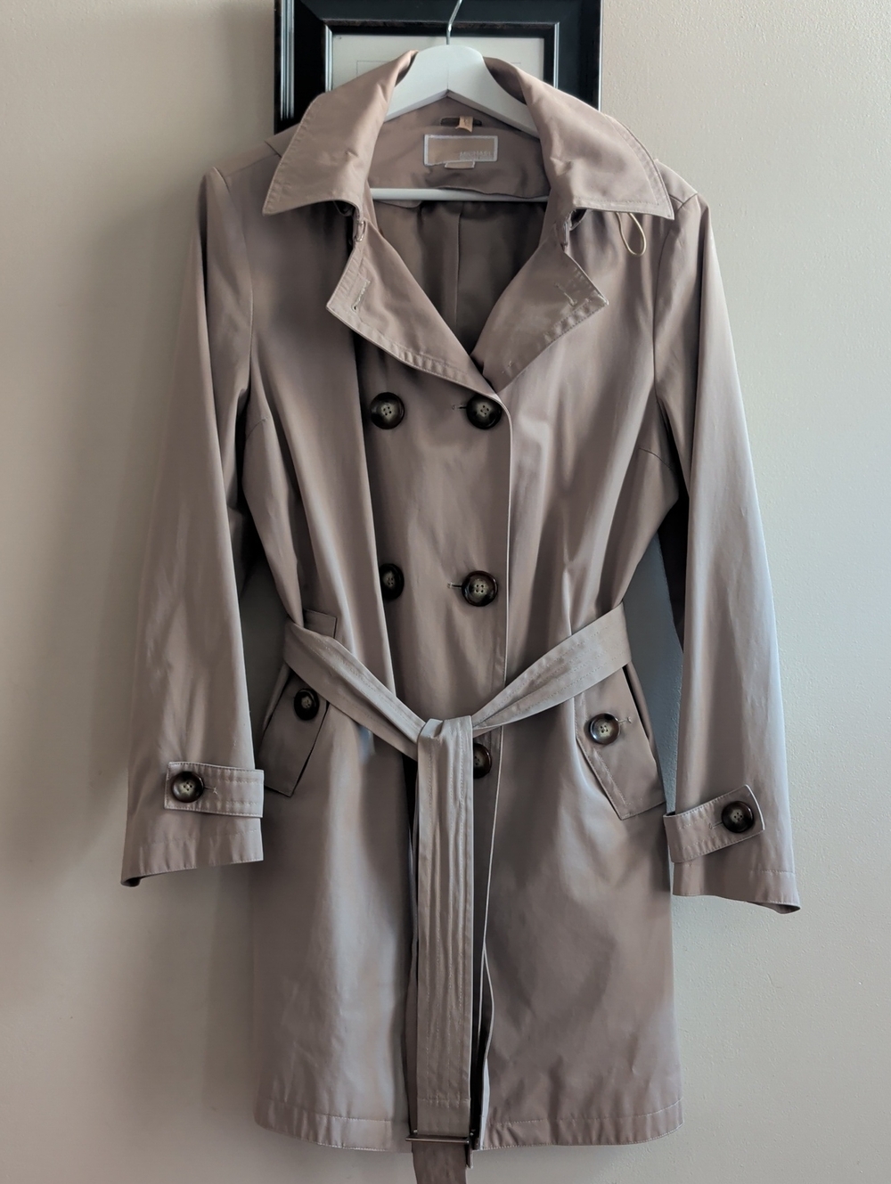 MICHAEL Michael Kors Light Taupe Double-Breasted Hooded Belted Trench Coat